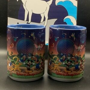 Vintage Disney World 2000 Celebrate The Future Hand in Hand Coffee Mug Lot of 2